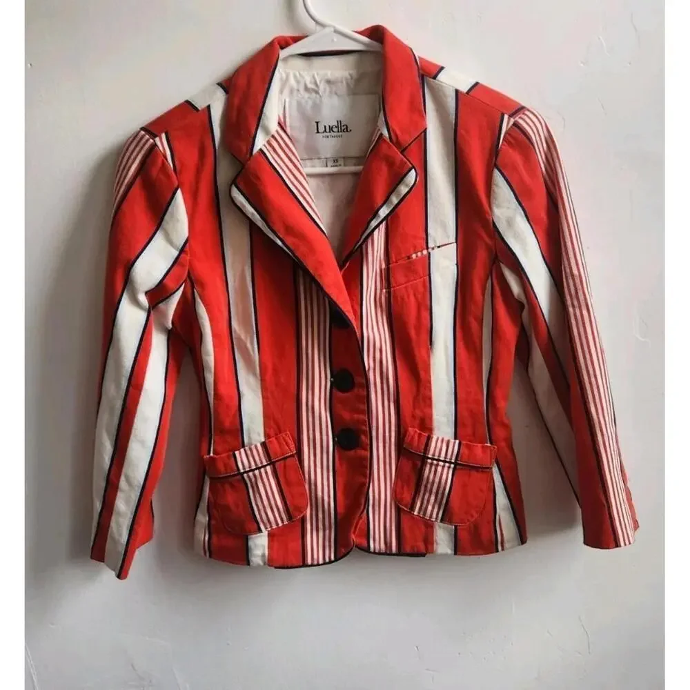 Luella Target red white blue stripe Carnaby Street fitted jacket pockets XS - Picture 2 of 8